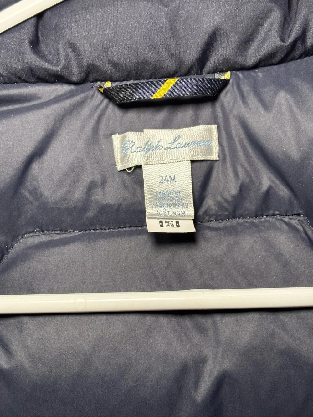 Ralph Lauren Navy Puffer Jacket with Yellow Accent